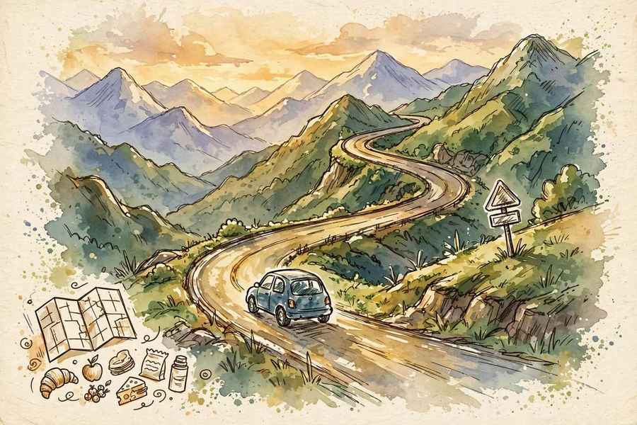 自驾在路上手绘